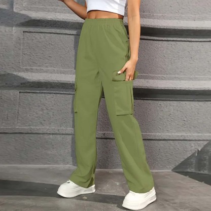 Women's casual high waist pocket straight pants