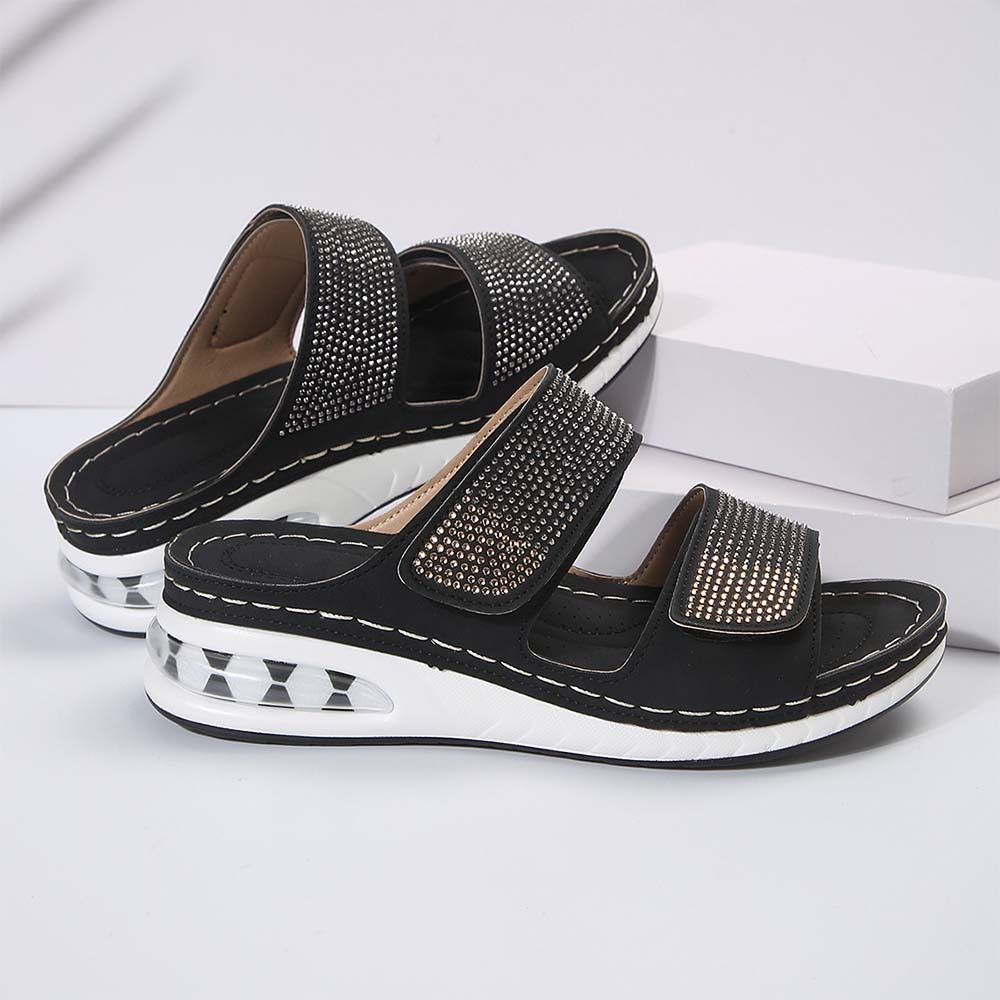 Pantuflas con plataforma y cuña con velcro y diamantes de imitación para mujer