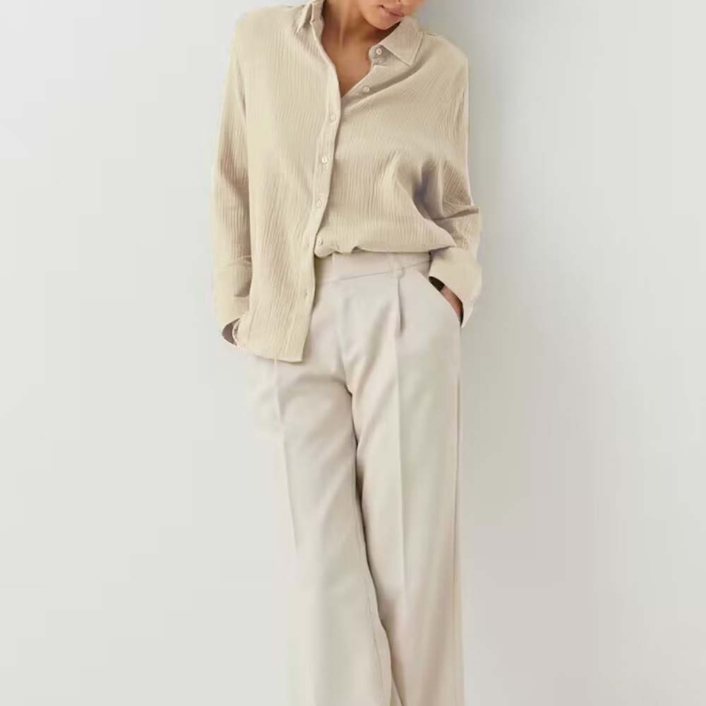 Camisa cómoda de manga larga de algodón para mujer