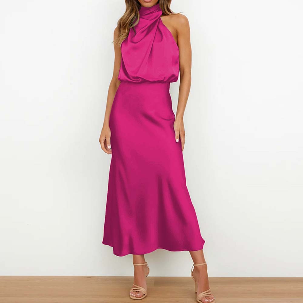 2024 New fashion satin sleeveless dress evening dress