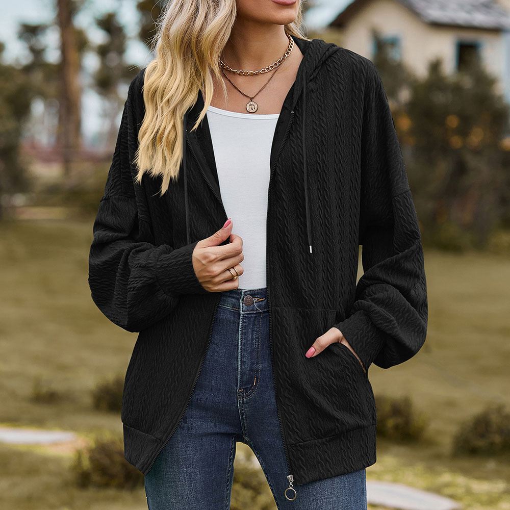 Olivoslindo Chaqueta con capucha holgada de manga larga con bolsillo de color sólido para mujer nueva de otoño e invierno