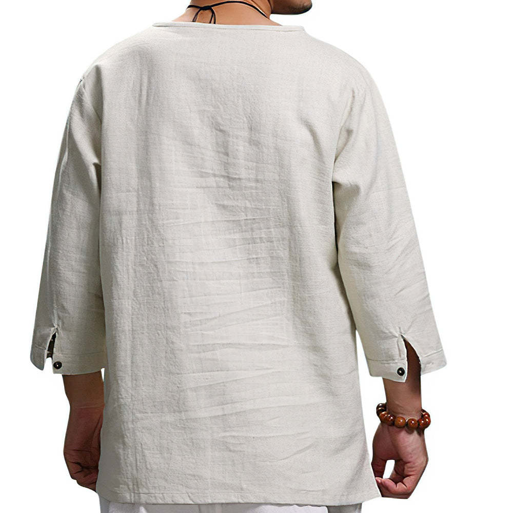 Olivoslindo Mangas largas sueltas de algodón y lino con cuello en V