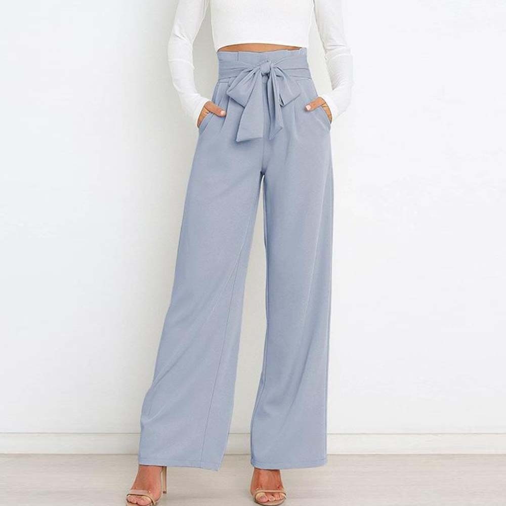 Pantalones anchos de talle alto con lazo a la moda para mujer