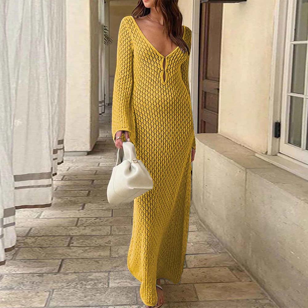 Hojanaranja Vestido de punto extralargo para mujer Ropa de protección solar para la playa