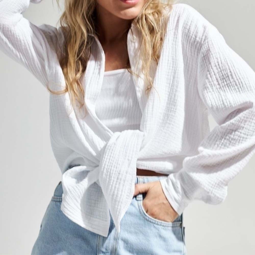 Camisa cómoda de manga larga de algodón para mujer