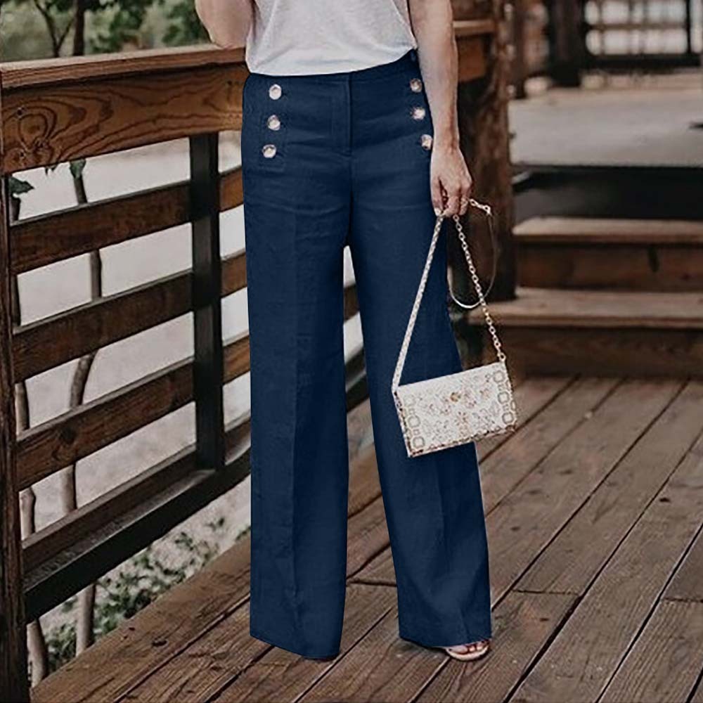 Women's high waist cotton and linen wide leg trousers