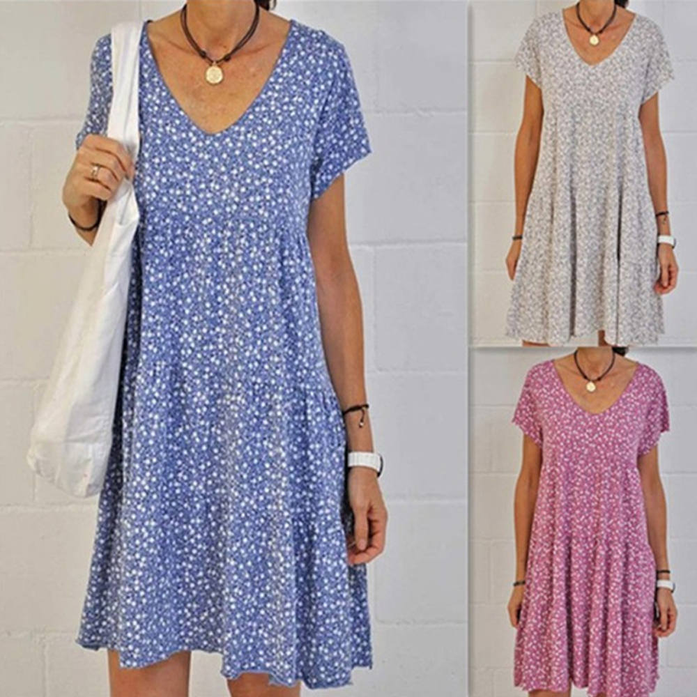 Olivoslindo Vestido floral de manga corta con cuello redondo