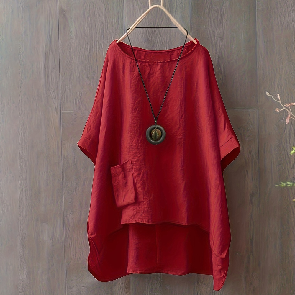 Summer Fashion Round Neck Irregular Pocket T-Shirt for Women