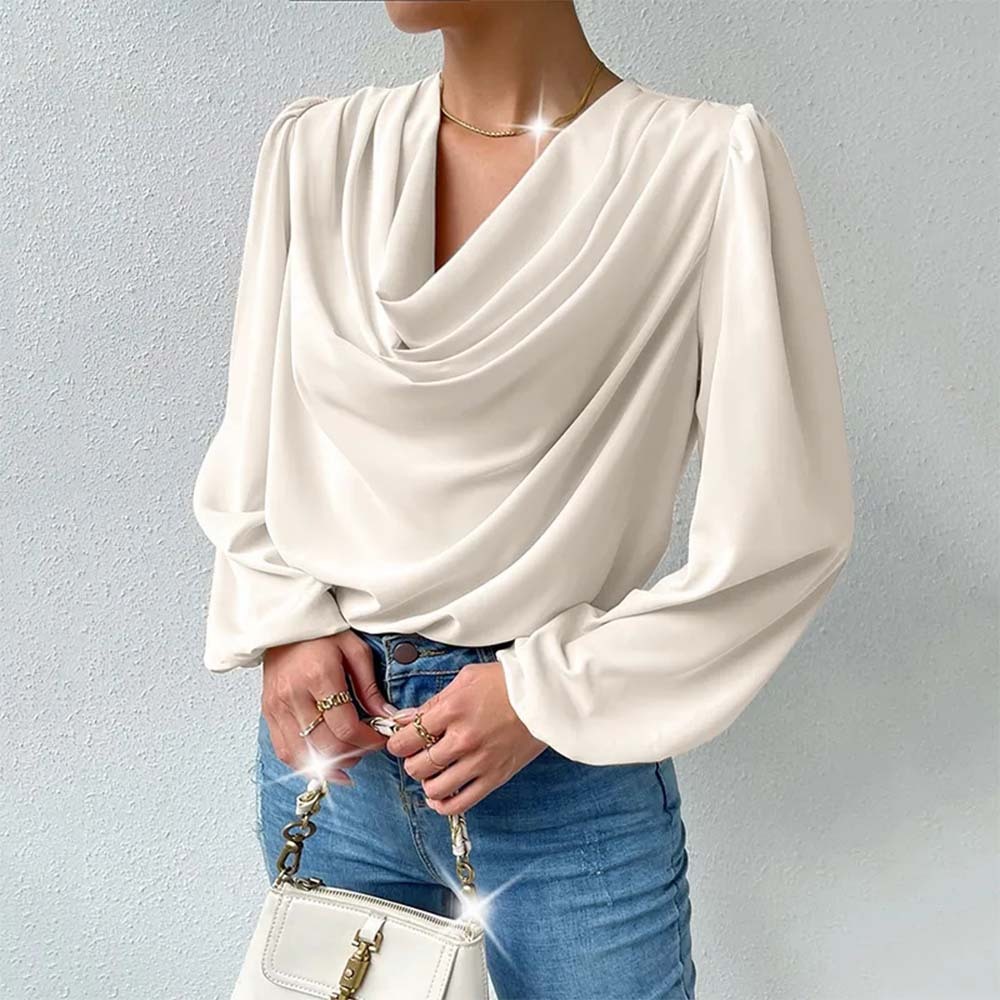 Camisa de gasa cómoda con mangas farol para mujer