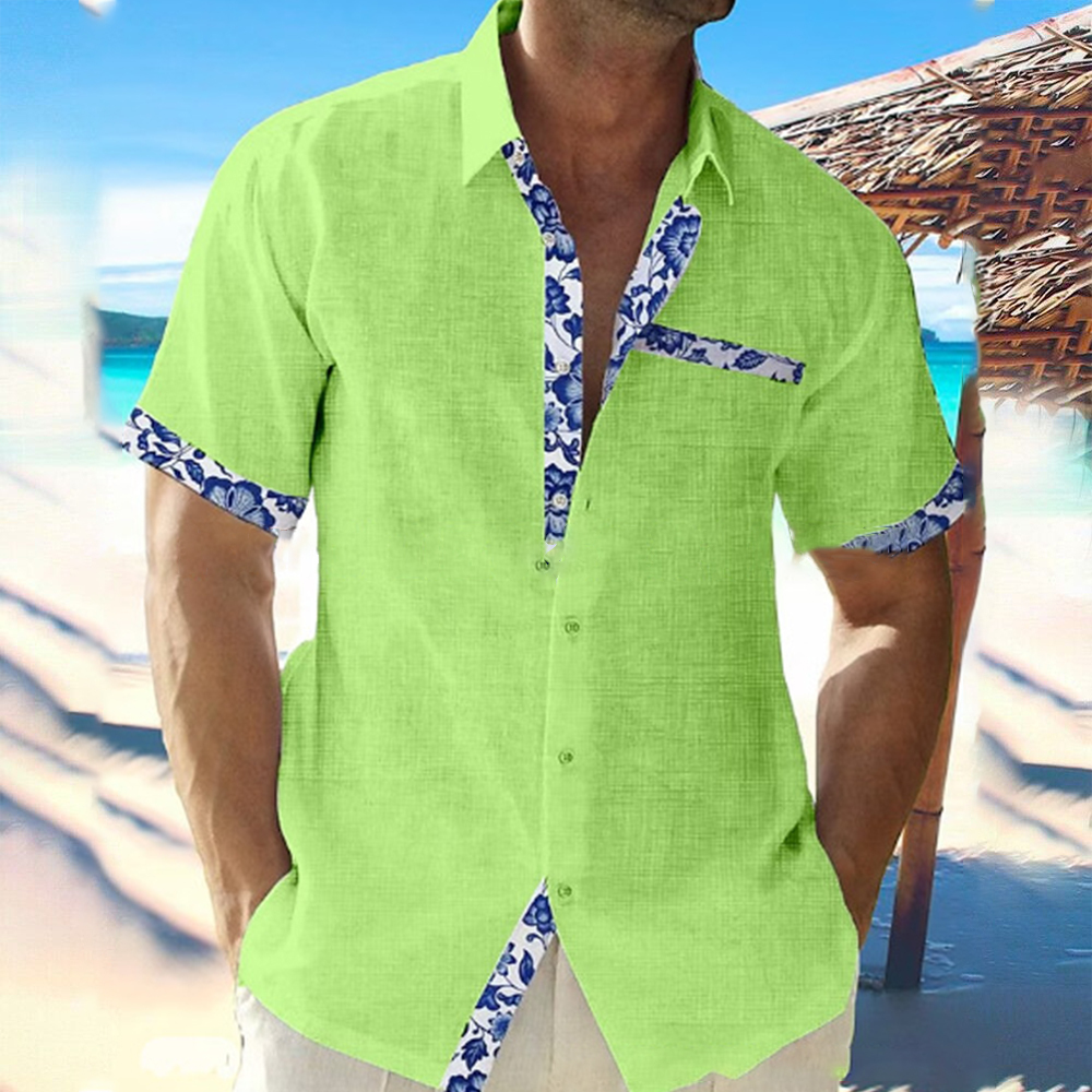 2024 Fashionable Men's Hawaiian Lapel Short Sleeve Shirt