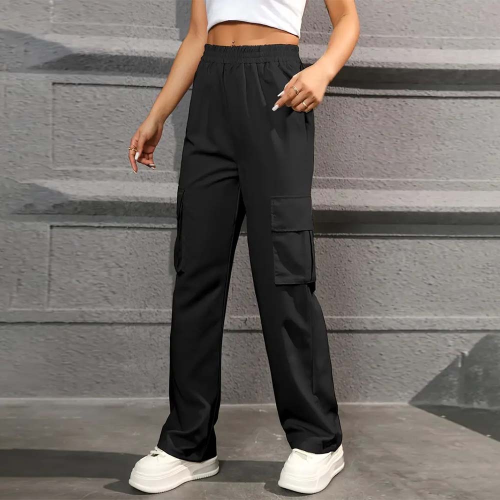 Women's casual high waist pocket straight pants
