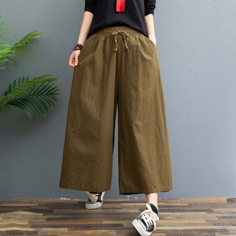 Pantalón ancho casual de algodón lavado para mujer