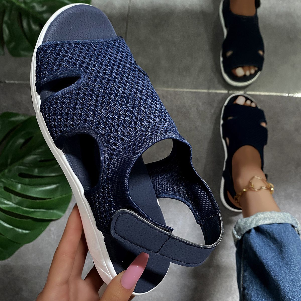 Sandalias huecas de malla para mujer, suaves y cómodas