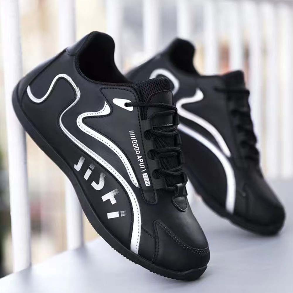New men's leather lace-up color block sneakers