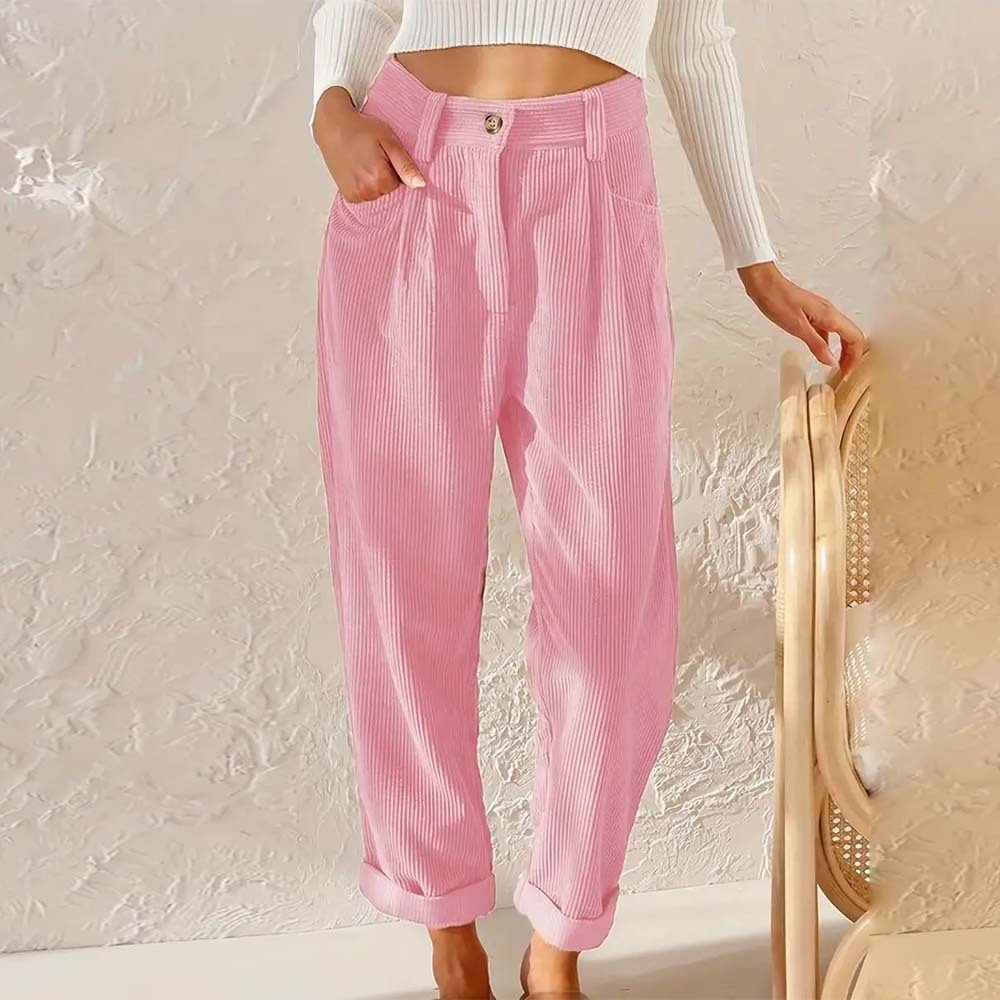 Pantalones rectos de pana de cintura alta para mujer