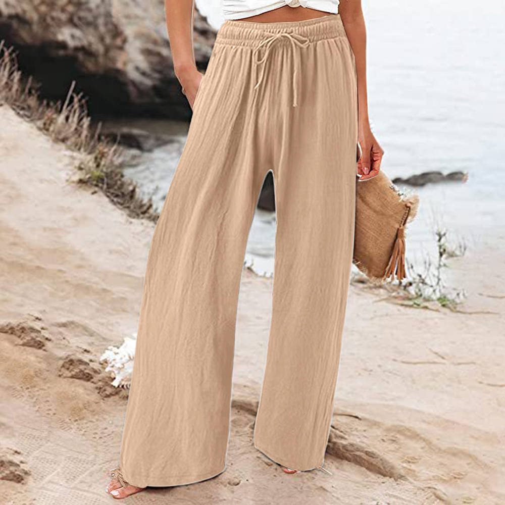 Women's elastic waist drawstring wide leg pants