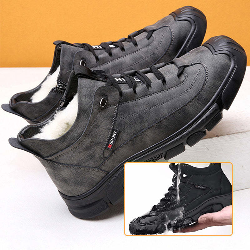 Winter Gift - Men's Leather Sneakers With Fake Wool Lining