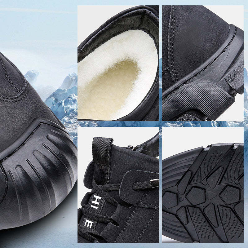 Winter Gift - Men's Leather Sneakers With Fake Wool Lining