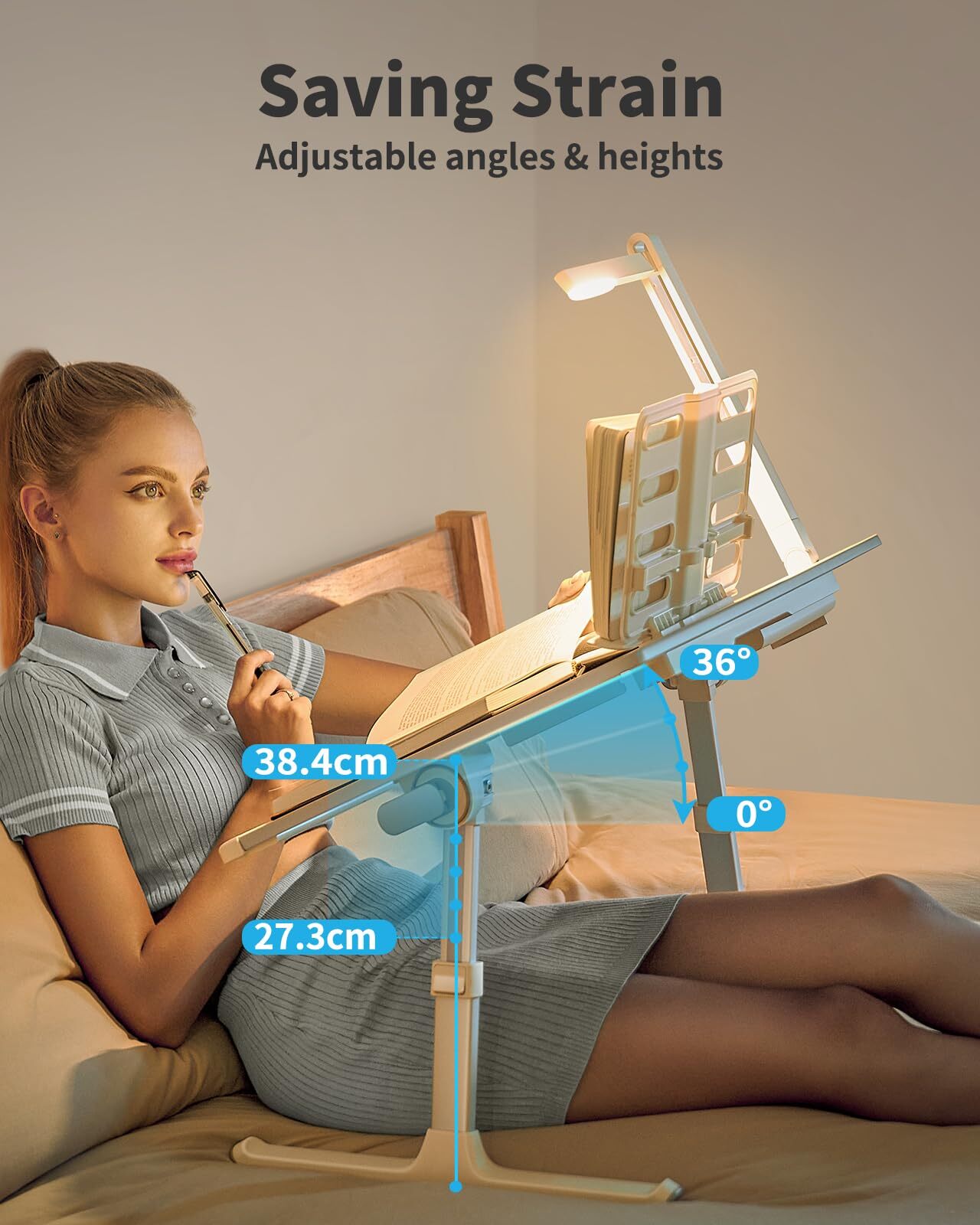 🌷Laptop Bed Tray Desk with LED Desk Light🔥Adjustable Laptop Stand for Bed