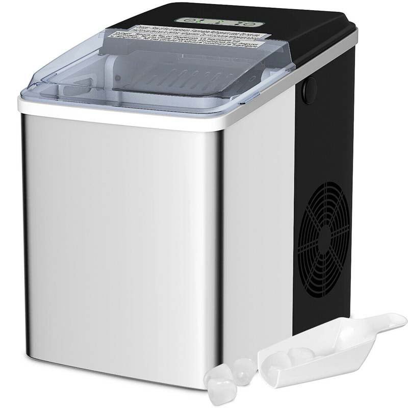26LBS/24H Portable Ice Maker Countertop, Auto-Clean Stainless Steel Ice Machine