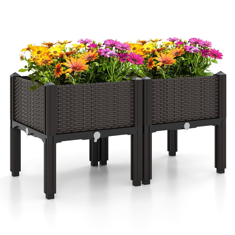 6 PCS Plastic Raised Garden Bed Elevated Planter Box Kit for Flower Vegetable Growing with Self-Watering System & Removable Legs