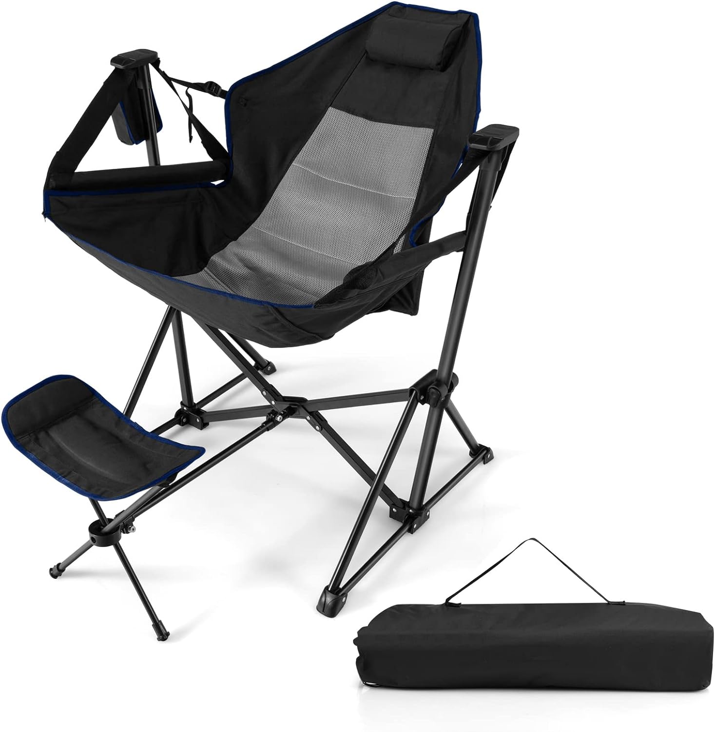 Hammock Camping Chair, Folding Camping Swinging Chair w/Retractable Footrest, Cozy Head Pillow, Carrying Bag Included, Portable Lightweight Rocking Chair for Camping, Fishing, Picnic