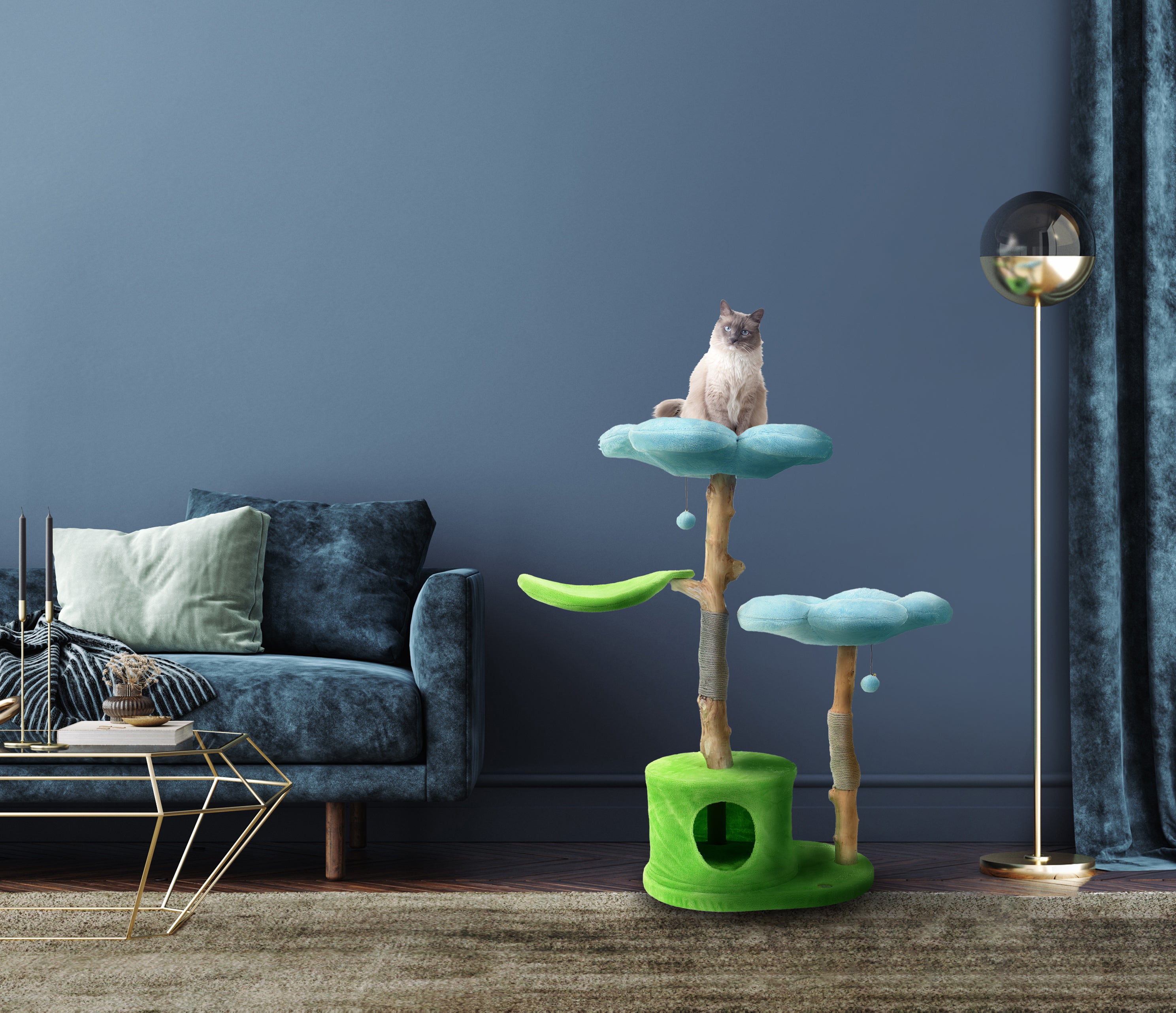 HYDRANGEA BLUE TRES - FLORAL CAT TREE