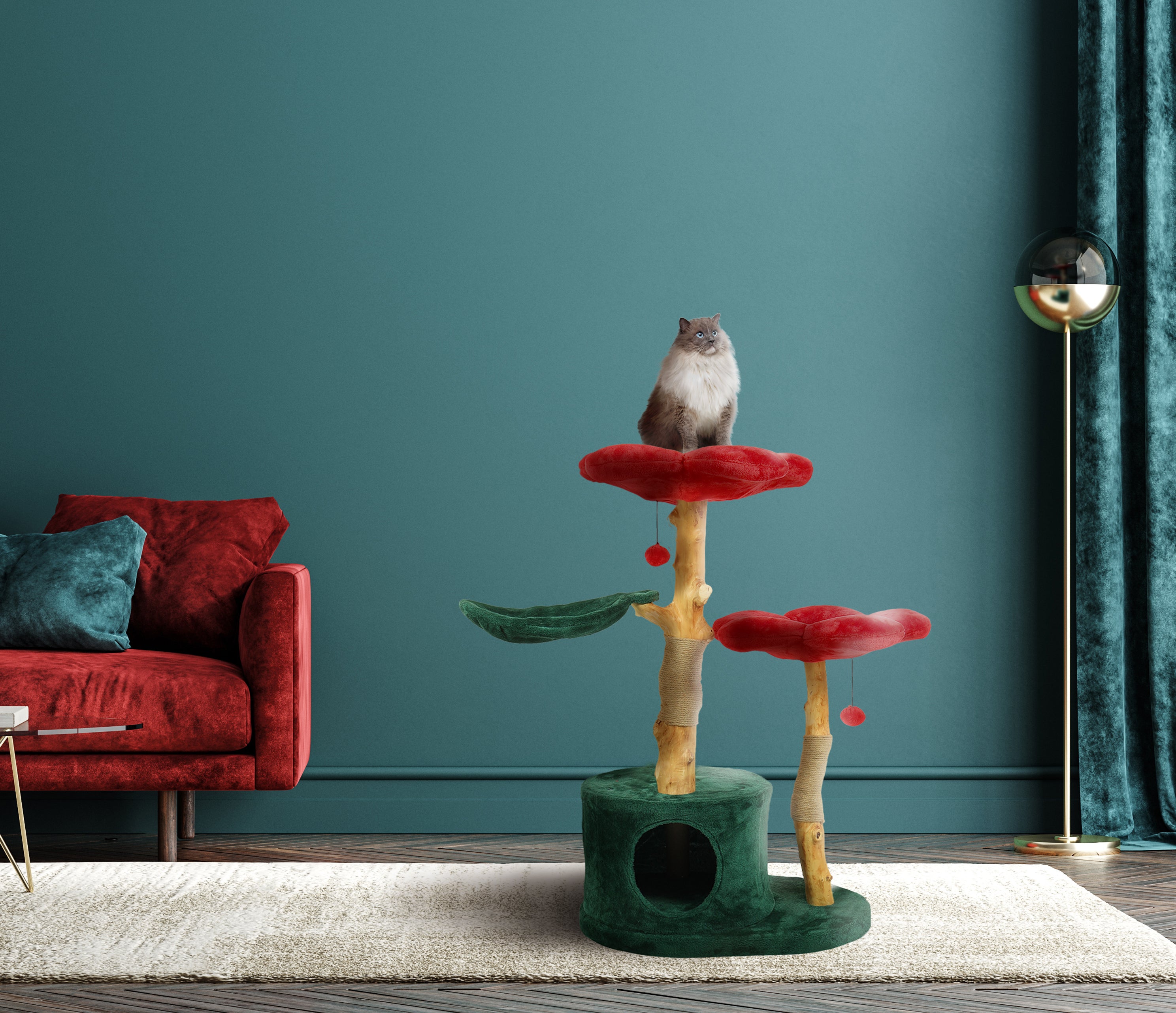 ZINNIA RED TRES - FLORAL CAT TREE