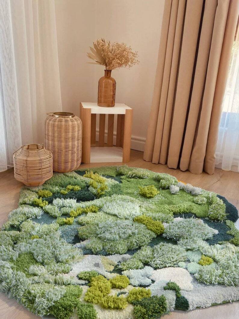 Moss Rugs .Handmade Turfted Wool Rugs Carpets for Living room/Reading Area/Nursery Room/Kid's Room,Custom Rugs for Reading Area