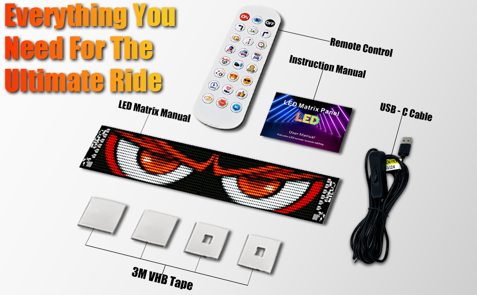 LED Matrix Display Panel, Devil Eyes Light for Cars Windshield, Programmable LED Scrolling Sign, Advertising Sign with Remote + APP+ Voice Control, DIY Pattern Animation 