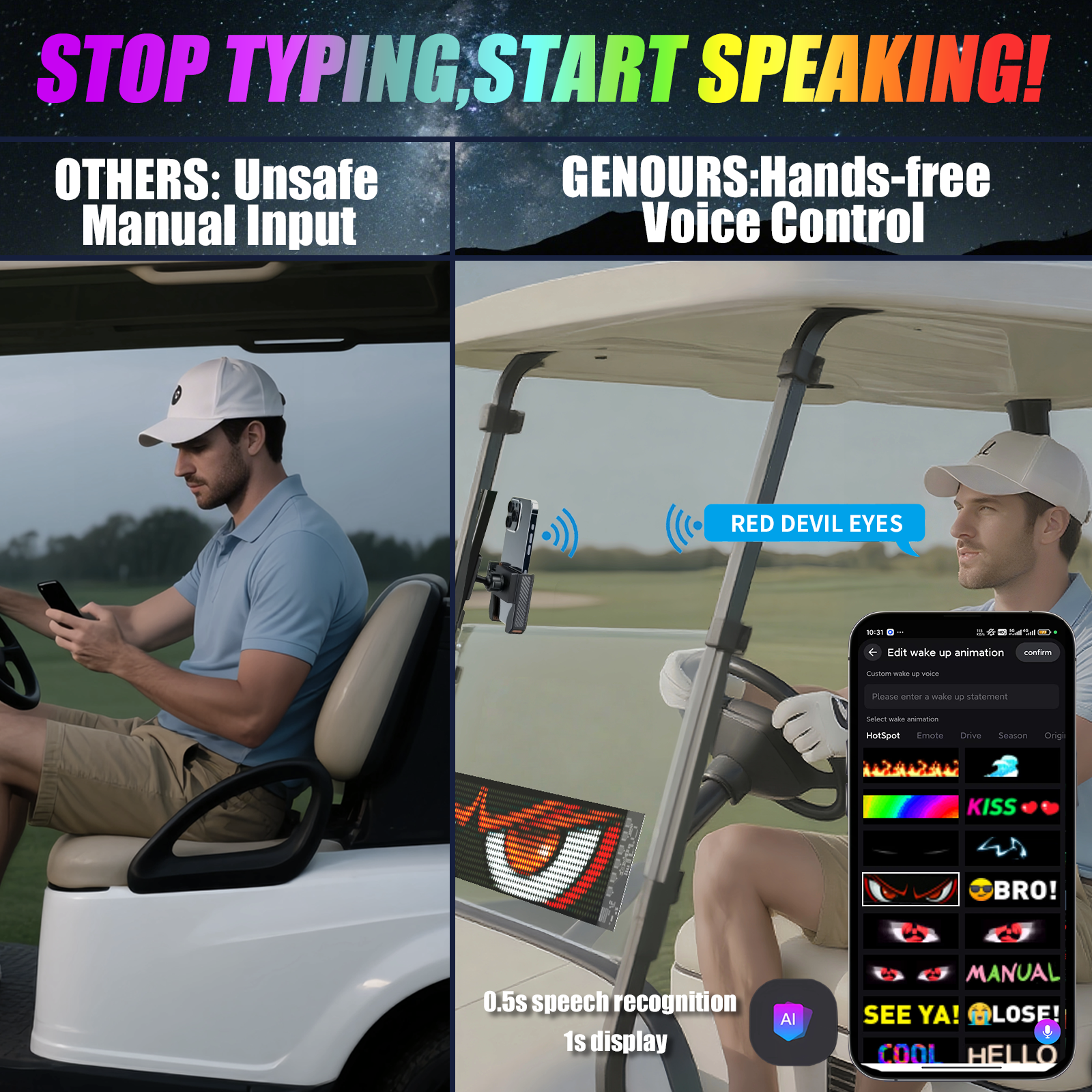 LED Matrix Display Panel, Devil Eyes Light for Cars Windshield, Programmable LED Scrolling Sign, Advertising Sign with Remote + APP+ Voice Control, DIY Pattern Animation 