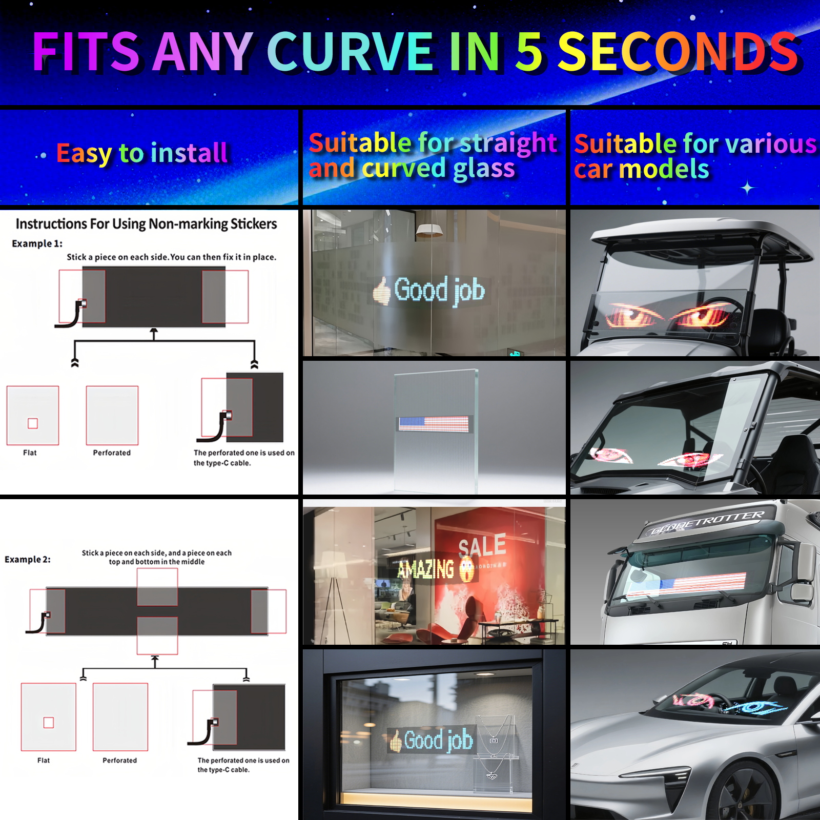 LED Matrix Display Panel, Devil Eyes Light for Cars Windshield, Programmable LED Scrolling Sign, Advertising Sign with Remote + APP+ Voice Control, DIY Pattern Animation 