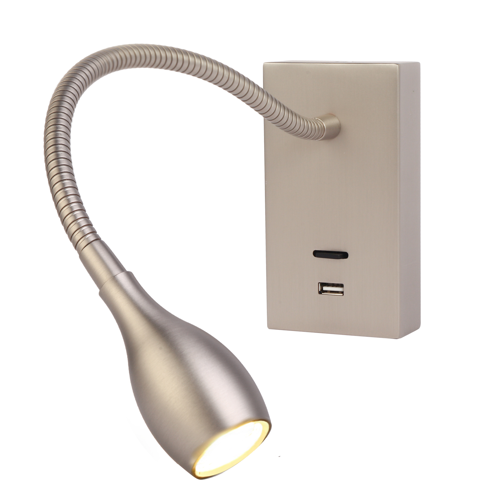 Meanyee Wall Mount Reading Lights Gooseneck bedside lamp with switch / USB Charge Port / Adjustable / 3W 3000K / Brush Nickel / MY-WN198N