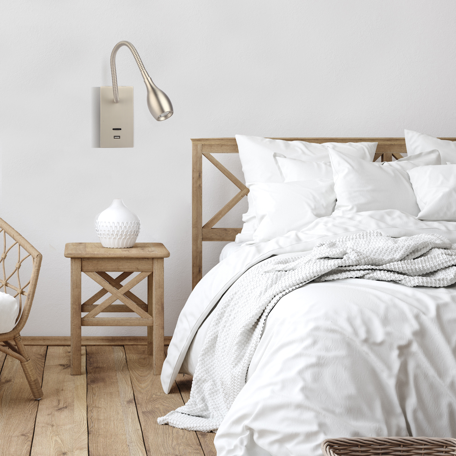 Meanyee Wall Mount Reading Lights Gooseneck bedside lamp with switch / USB Charge Port / Adjustable / 3W 3000K / Brush Nickel / MY-WN198N