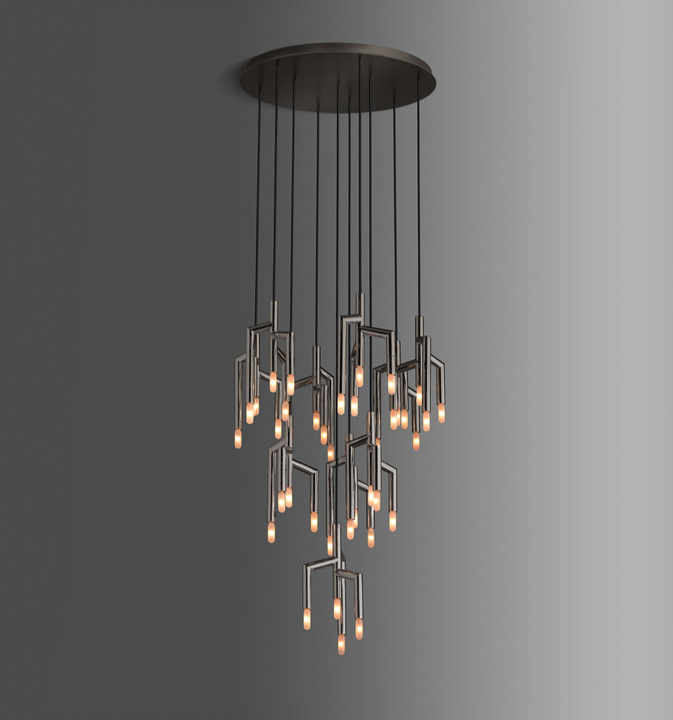 RAMEAU Modern 10-Light Circular Chandelier Adjustable Height Contemporary Oval Design Warm White Light E12 3000K for Home Hotel