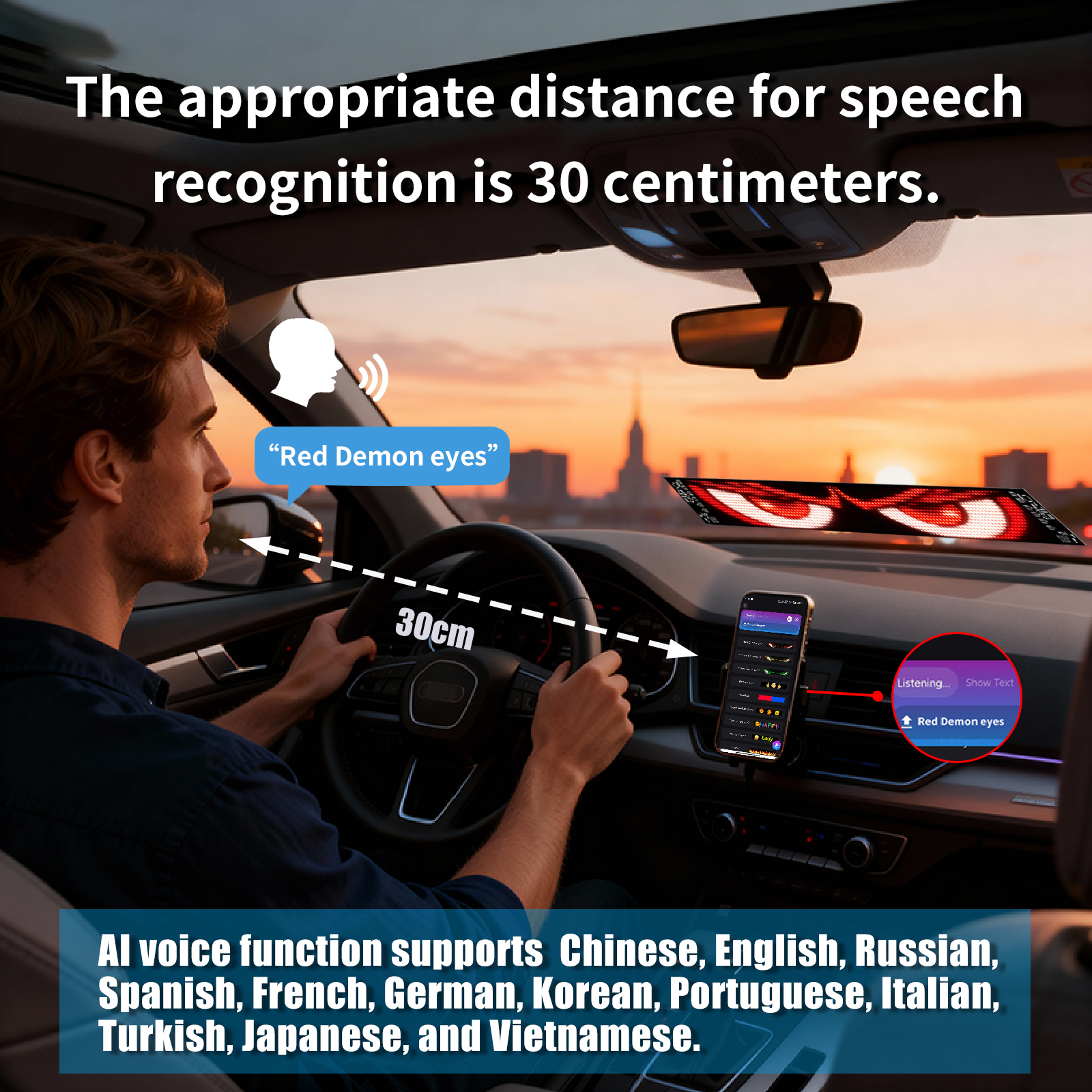 LED Matrix Display Panel, Devil Eyes Light for Cars Windshield, Programmable LED Scrolling Sign, Advertising Sign with Remote + APP+ Voice Control, DIY Pattern Animation 