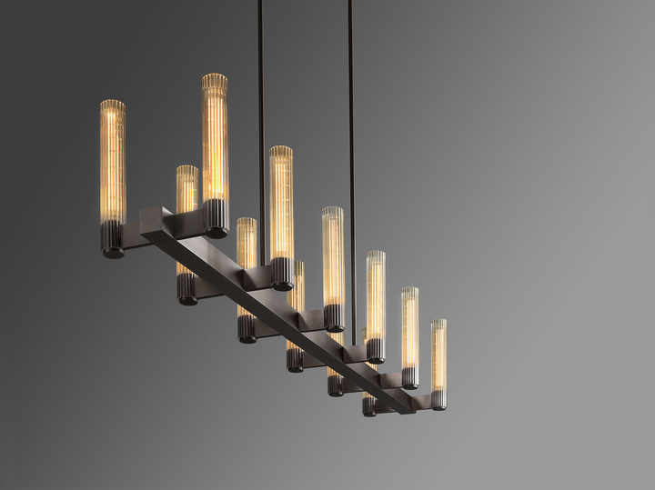 PASTIS Modern Industrial Rustic Linear Chandelier Adjustable Height Brass/Copper Chandelier Warm White E12/E26 3000K 4000K Room
