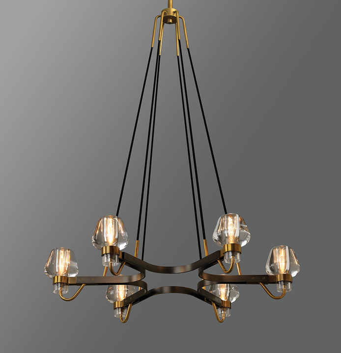 Charlot Modern Brass Circular Chandelier Adjustable Height Oval Crystal Pendant E12 Bulb Base 3000K Color for Room Hanging