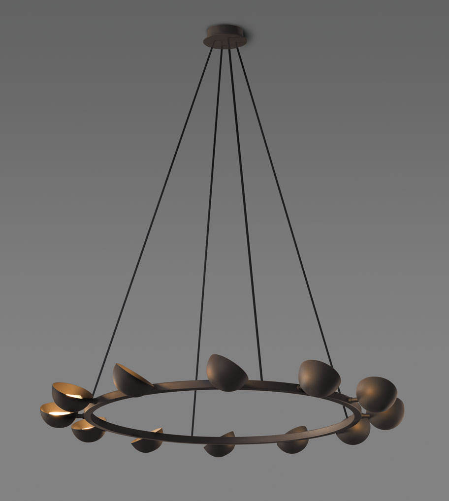 AVION Modern Simple 12-Light Circular Chandelier Brass Adjustable Height Warm White Light E12 for Home Available 3000K