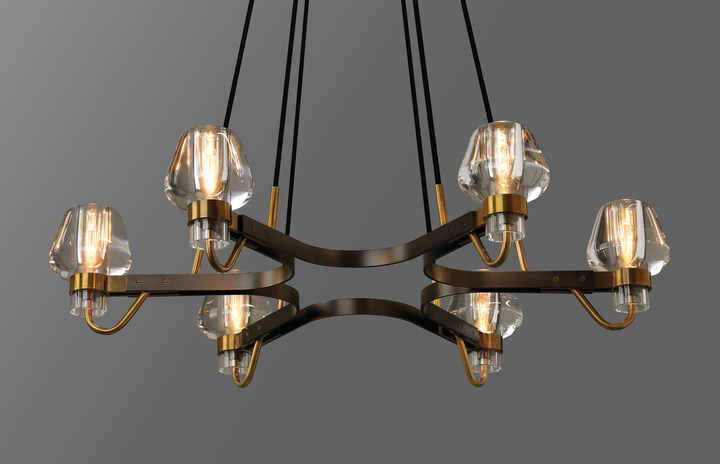 Charlot Modern Brass Circular Chandelier Adjustable Height Oval Crystal Pendant E12 Bulb Base 3000K Color for Room Hanging