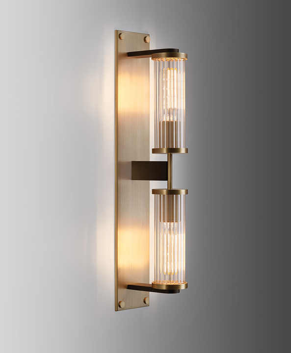 Alouette Linear Sconce New American Style Double Head Brass Glass Wall Lamp Suitable for Villa