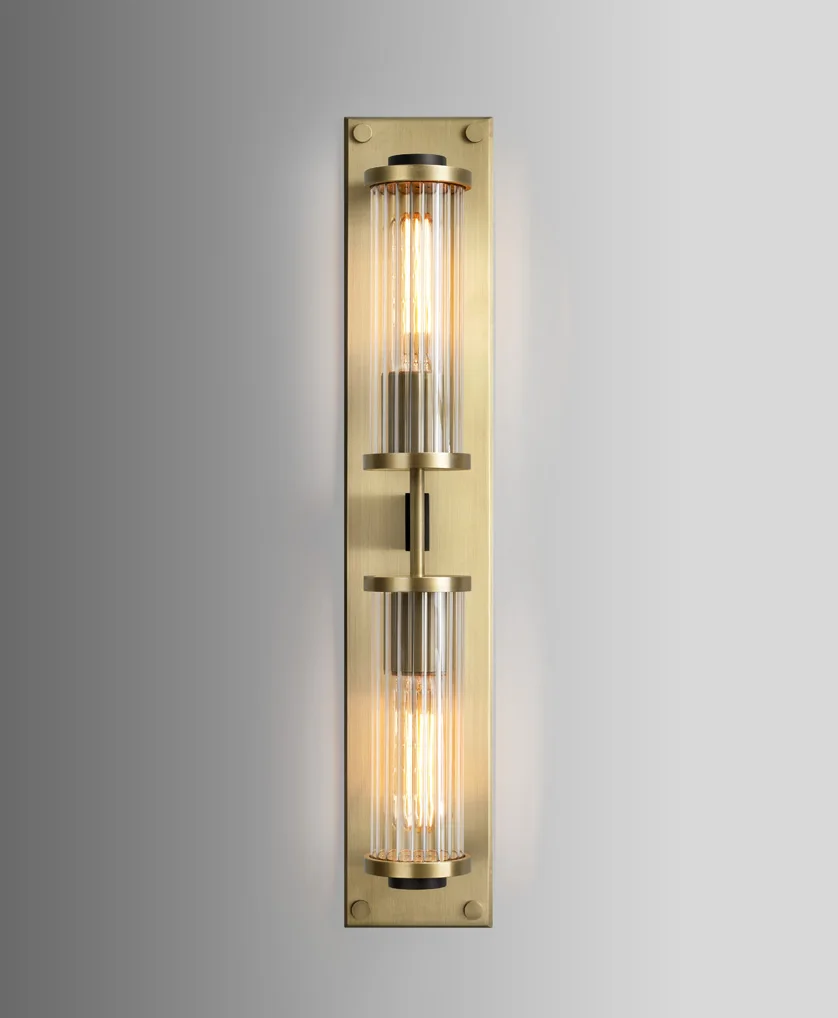 Alouette Linear Sconce New American Style Double Head Brass Glass Wall Lamp Suitable for Villa