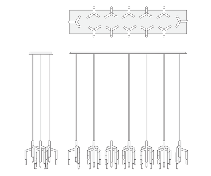 RAMEAU Linear Chandelier for Ceiling Installation AC Powered E26 Plastic Steel Metal Switch for Villas Hospitals