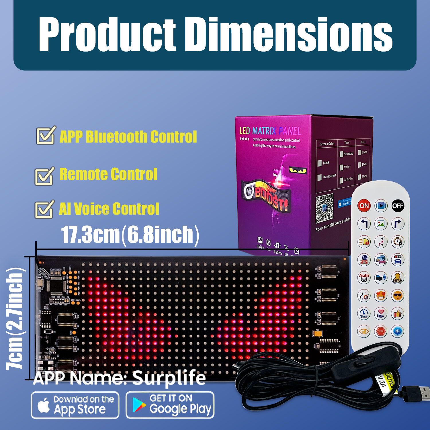 LED Matrix Display Panel, Devil Eyes Light for Cars Windshield, Programmable LED Scrolling Sign, Advertising Sign with Remote + APP+ Voice Control, DIY Pattern Animation 