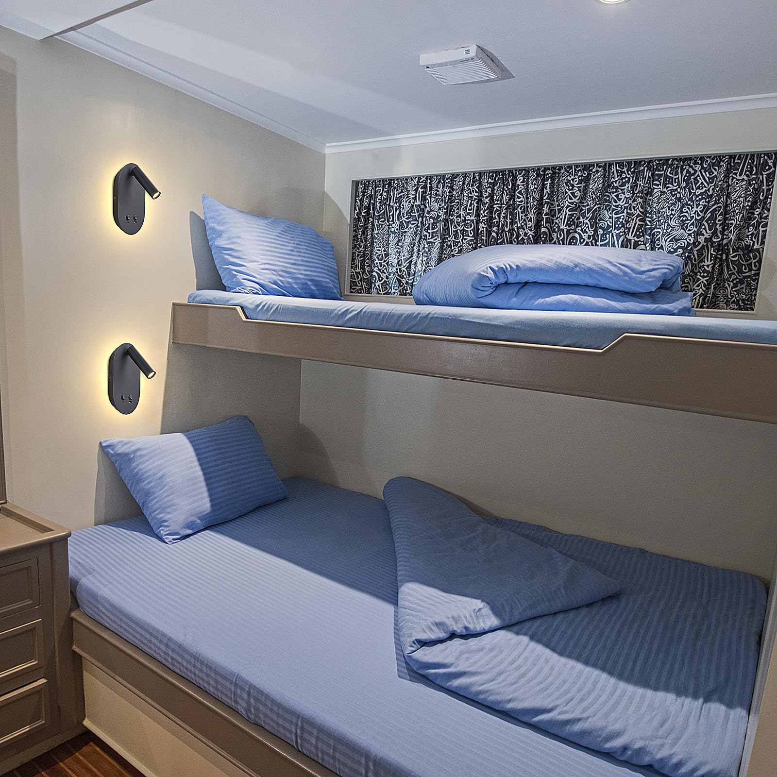 Meanyee Wall Lamp Plug in Hardwired 2 in 1 Wall Sconces, Wall Mounted Reading Light with USB Type C Ports, Adjustable Bedside Headboard Spotlight, Bedside Lamp with 9W+3W Night Light 3000K