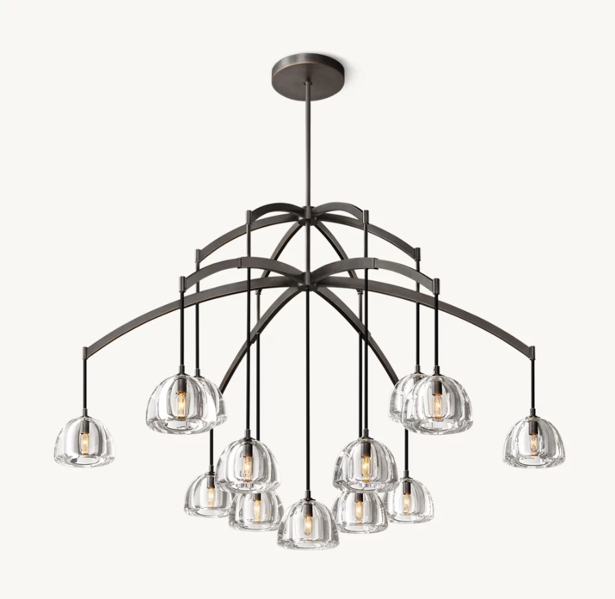 American 36" LED Round Chandelier Luxury Villa Living Room Glass Hangi