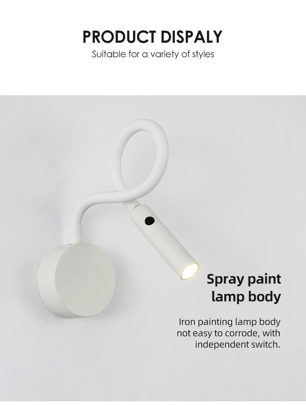 Meanyee 3W led wall mount sconces reading lamp flexible arm headboard lights