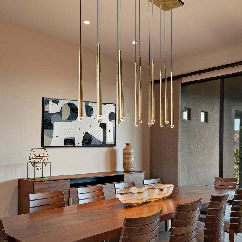 Custom Factory Wholesale USA Luxury Postmodern Style Brass Crystal Dining Table Room Rectangle Chandelier Pendant Lights