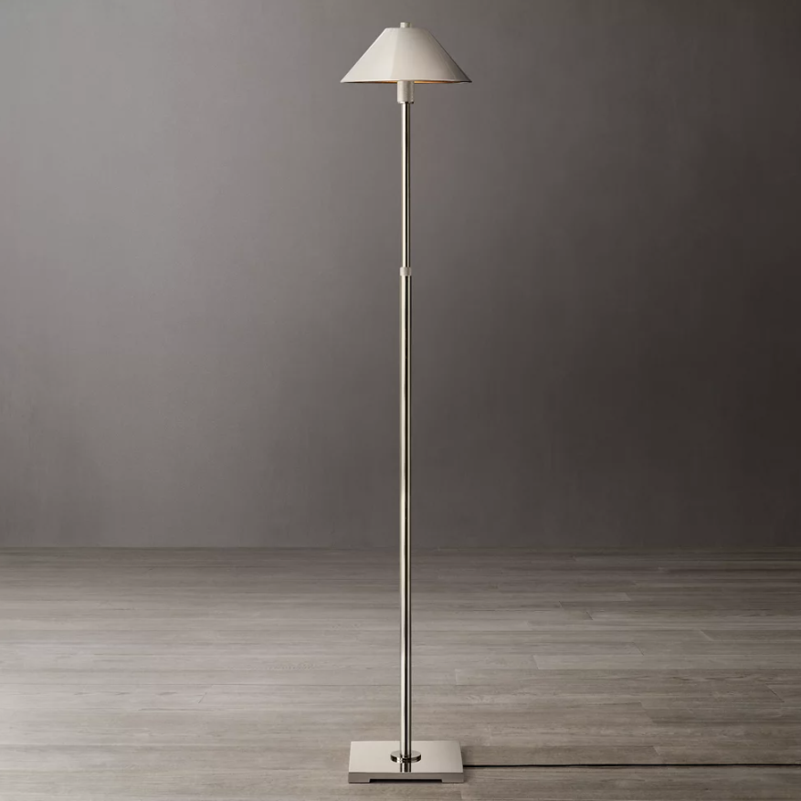 Ivory Linen Slope Shade Modern LED Tripod Floor Lamp Adjustable Height