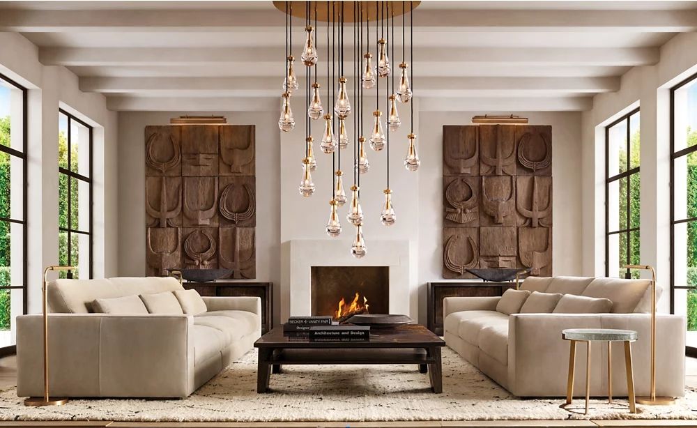 Custom Crystal Raindrops Lighting Lamp Vintage Farmhouse Brass Pendant Light High Ceiling Luxury Teardrop Long Drop Chandelier